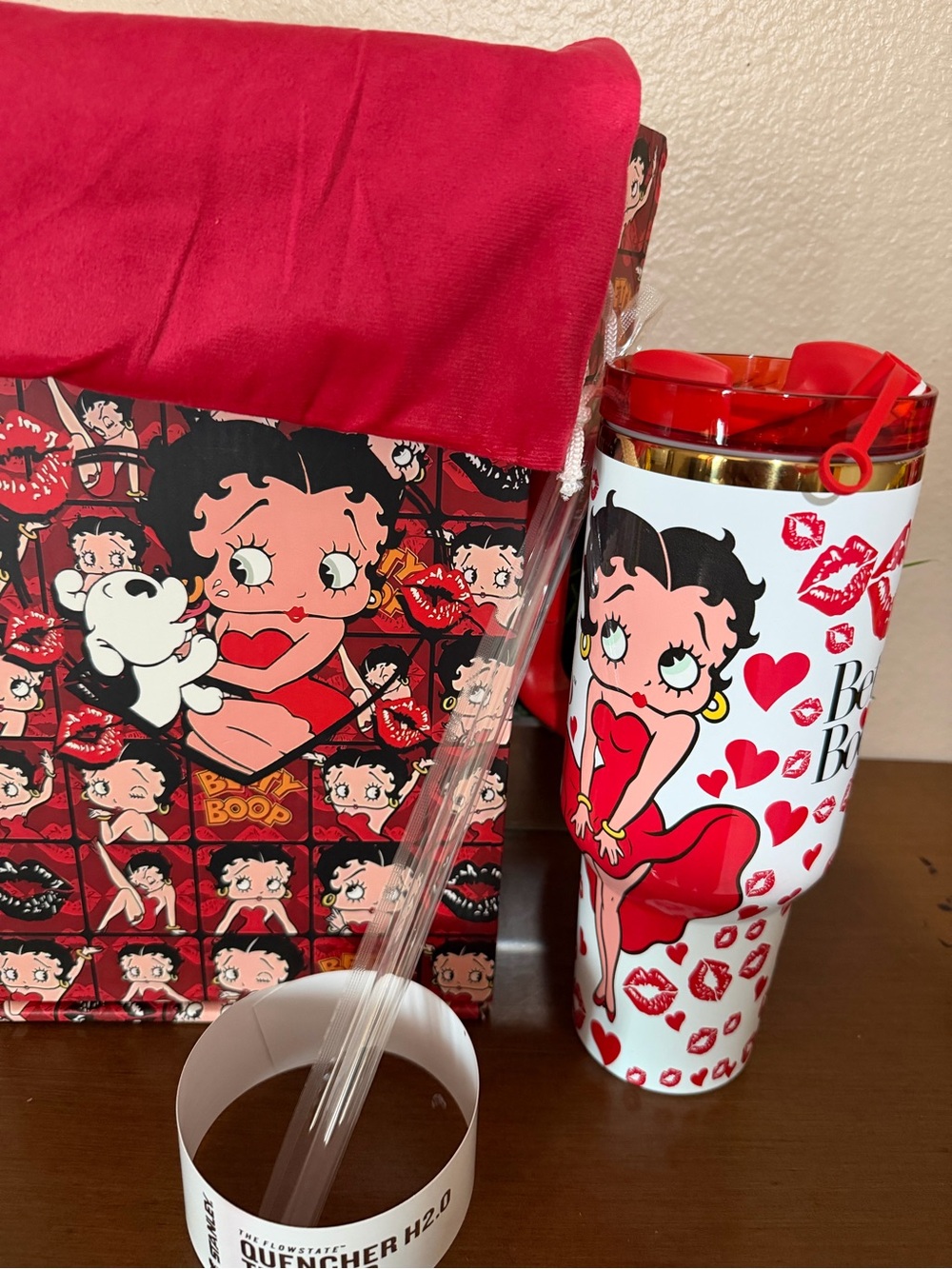 Betty Boop Red, White & Black Travel Tumbler with Lip Print